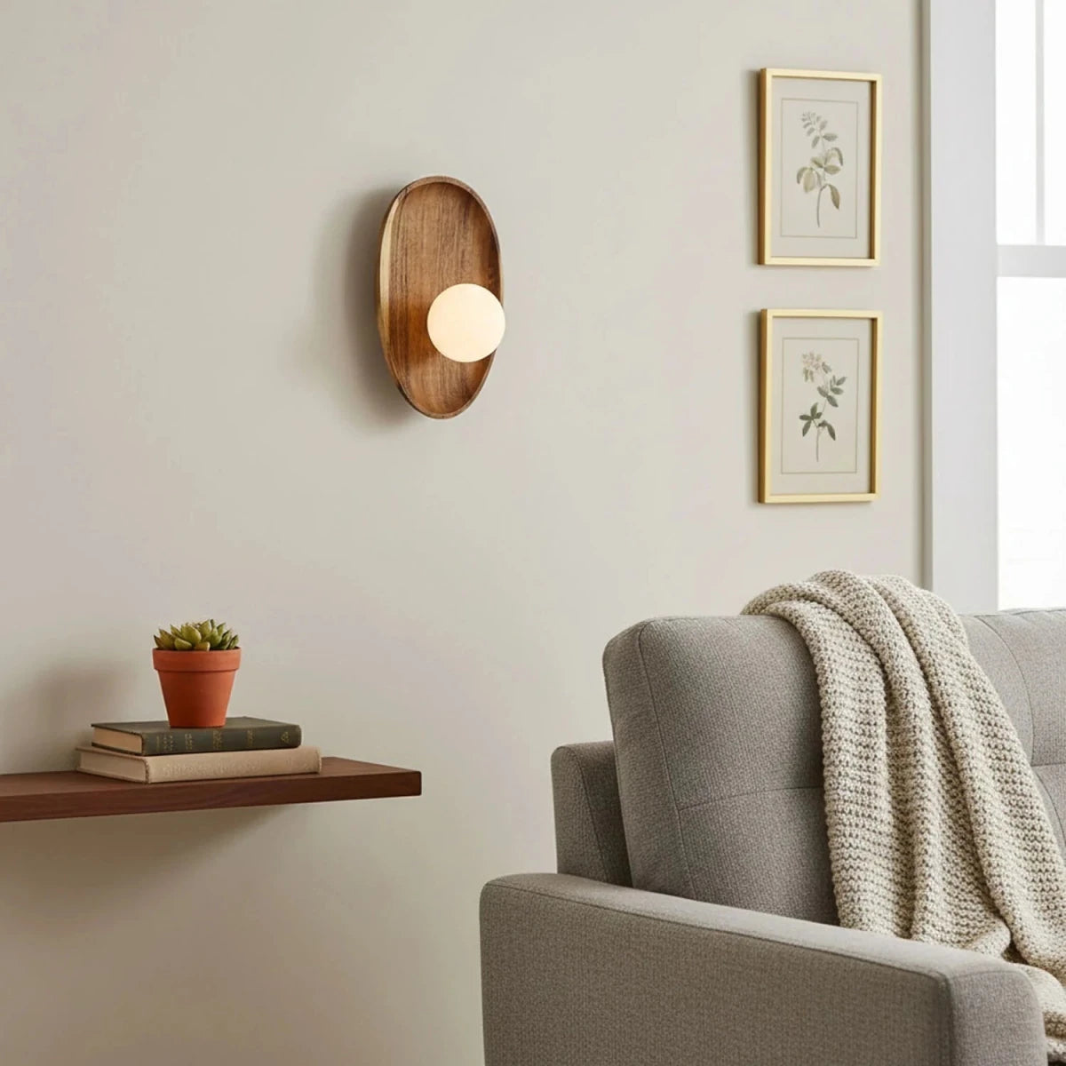 Applique Murale en Bois Naturel & Verre Teinté — Lampe Chevet Style Vintage | ÉCORCE™ - Lampes Design