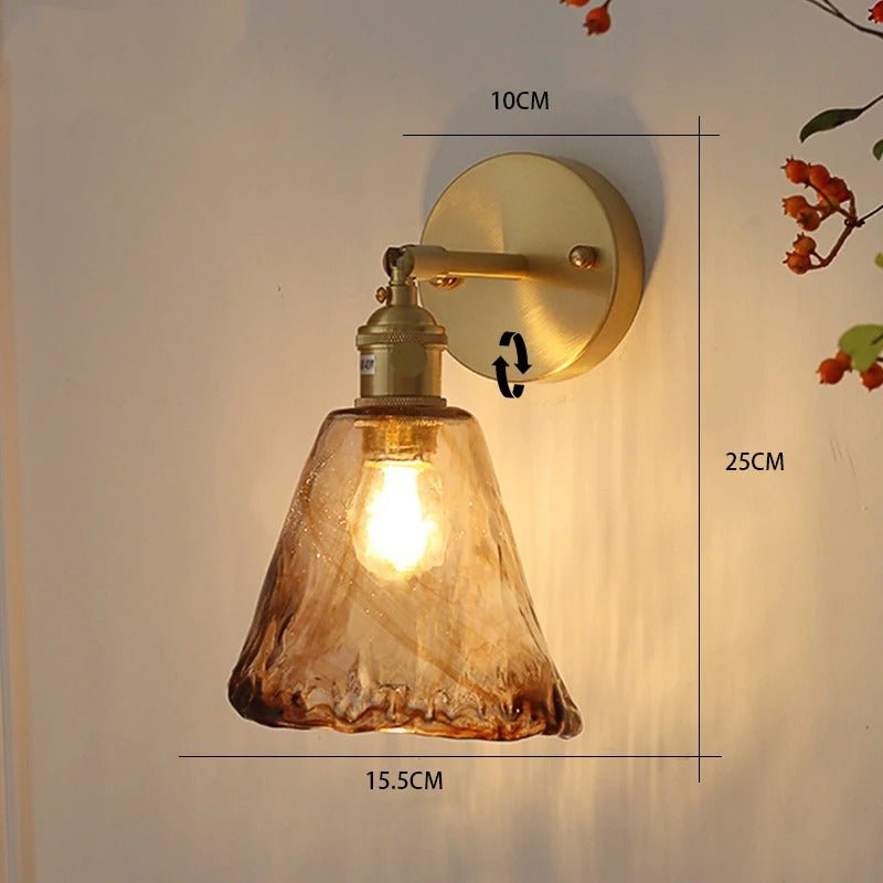 Applique Murale en Laiton et Verre Ambré — Style Nordique Japonais Rétro | KOYO™ - Lampes Design