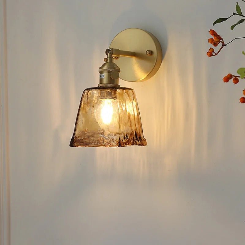Applique Murale en Laiton et Verre Ambré — Style Nordique Japonais Rétro | KOYO™ - Lampes Design