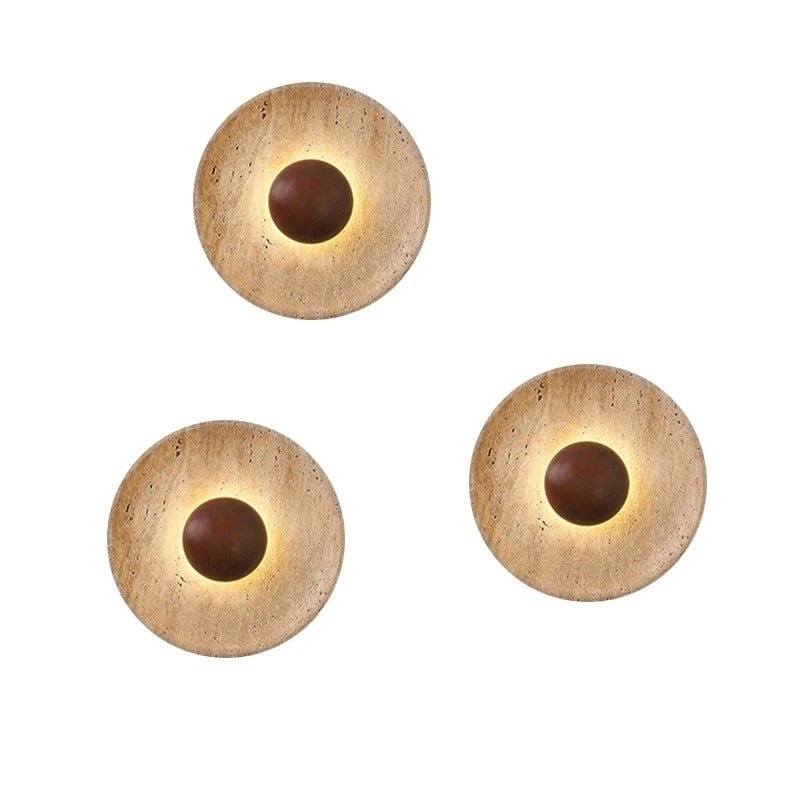 Applique Murale en Travertin et Bois Massif — Disque Lumineux Wabi-Sabi | TIVOLI™ - Lampes Design