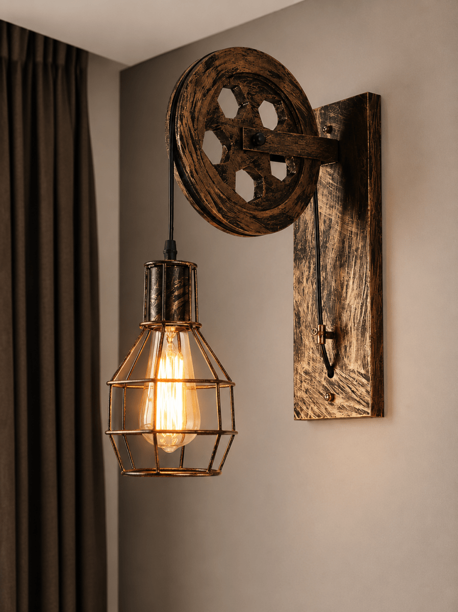 Applique Murale Industrielle Poulie Ajustable — Fer Forgé Style Atelier Américain | POULIE™ - Lampes Design