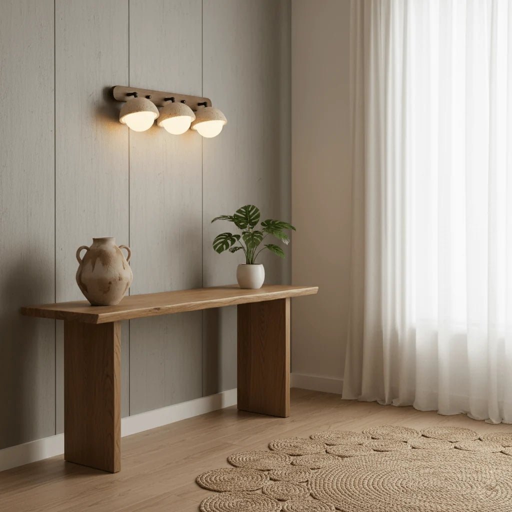 Applique Murale Pierre & Bois Massif Orientable — Lampe Chevet Style Wabi-Sabi Japonais | GROTTE™ - Lampes Design