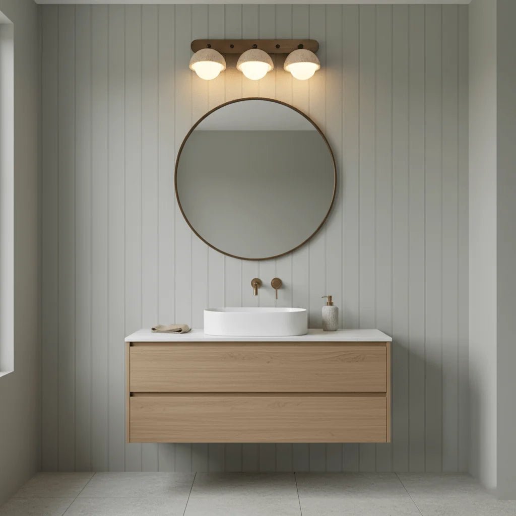 Applique Murale Pierre & Bois Massif Orientable — Lampe Chevet Style Wabi-Sabi Japonais | GROTTE™ - Lampes Design