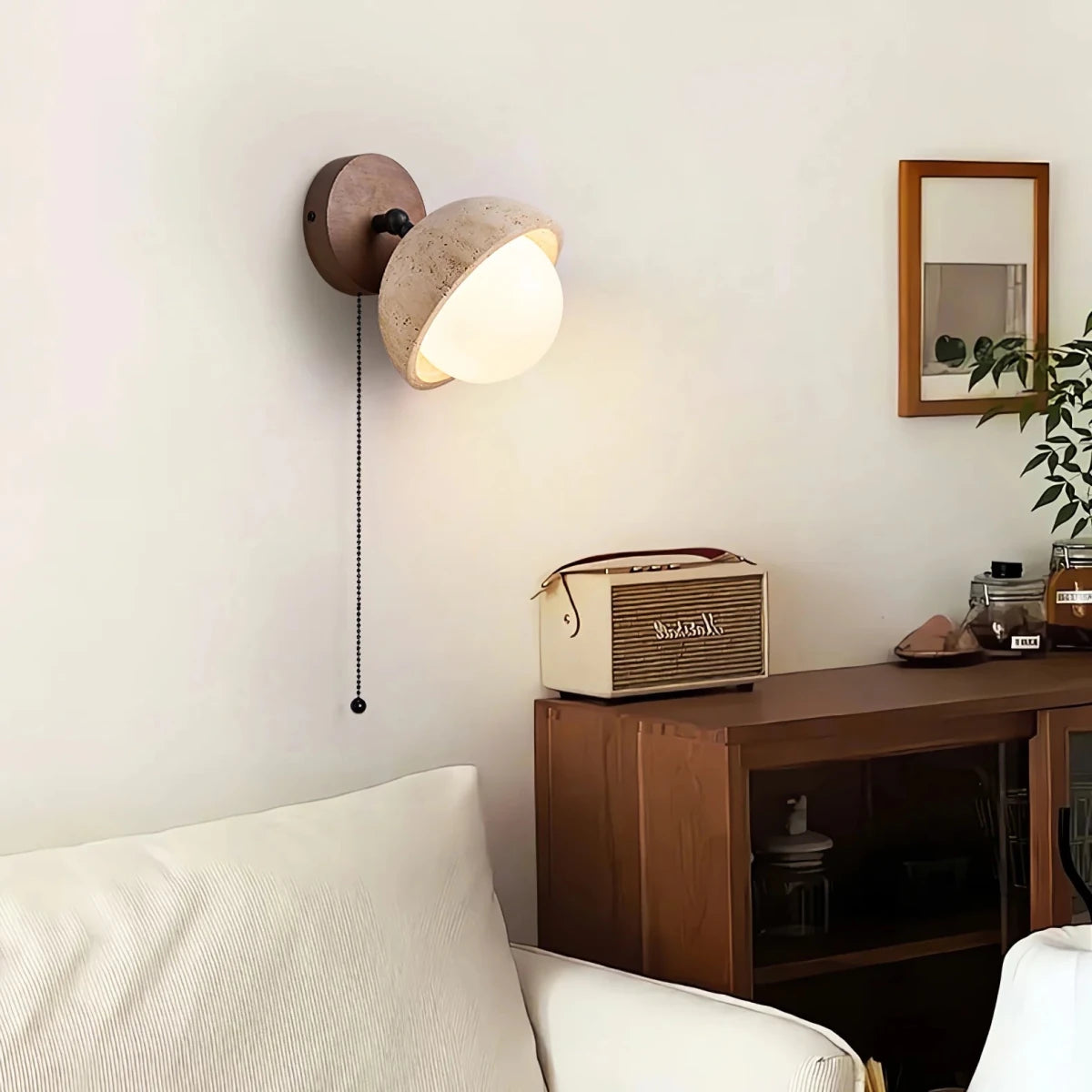 Applique Murale Pierre & Bois Massif Orientable — Lampe Chevet Style Wabi-Sabi Japonais | GROTTE™ - Lampes Design