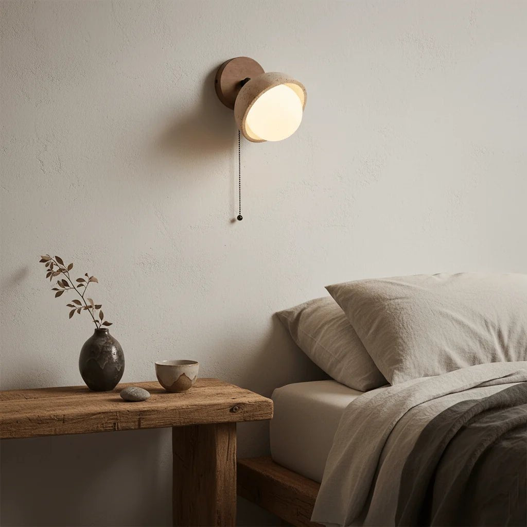 Applique Murale Pierre & Bois Massif Orientable — Lampe Chevet Style Wabi-Sabi Japonais | GROTTE™ - Lampes Design