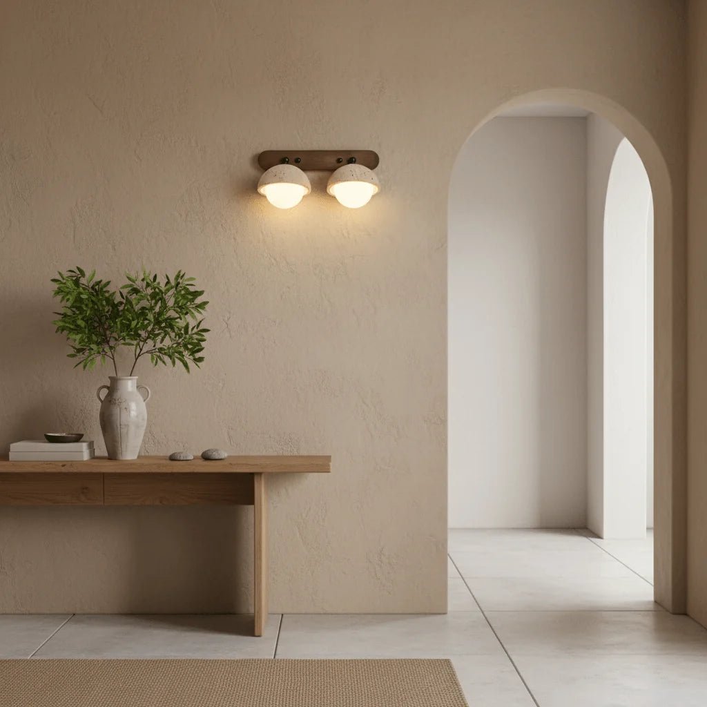 Applique Murale Pierre & Bois Massif Orientable — Lampe Chevet Style Wabi-Sabi Japonais | GROTTE™ - Lampes Design