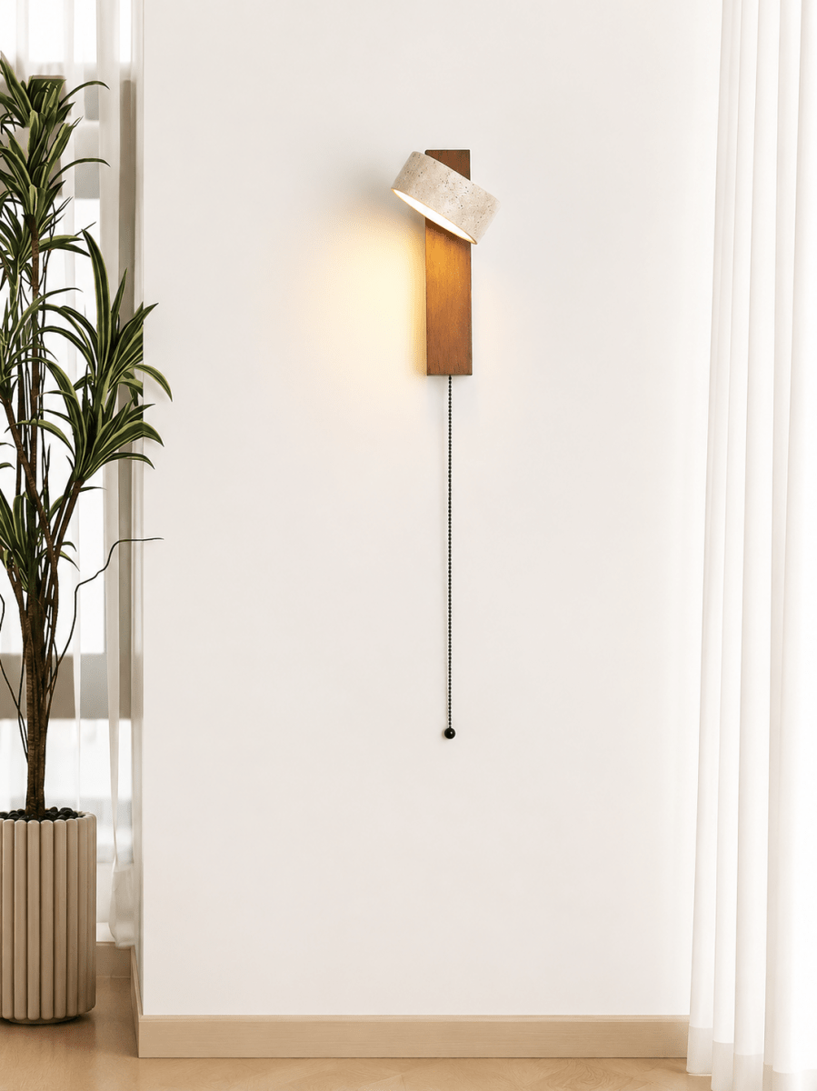 Applique Murale Pierre et Bois Style Japonais — Luminaire Minimaliste Interrupteur Tirette | STELE™ - Lampes Design