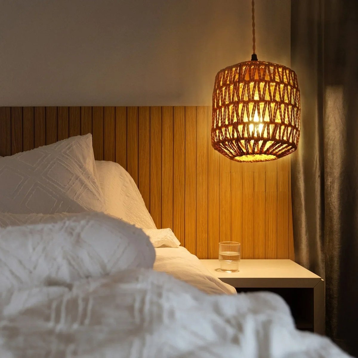 Applique Murale Rotin Tressé et Bras Courbé en Bois — Style Bohème | KORA™ - Lampes Design