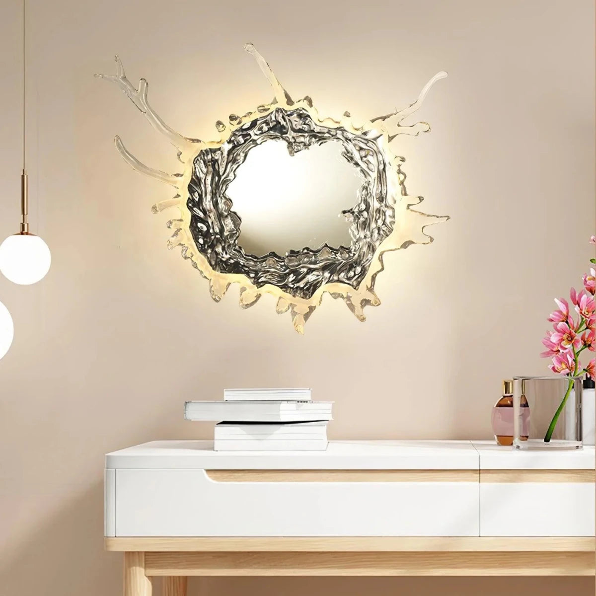 Applique Murale Verre Cintré Façon Éclaboussure — Lampe Miroir Style Art Moderne | ÉCUME™ - Lampes Design