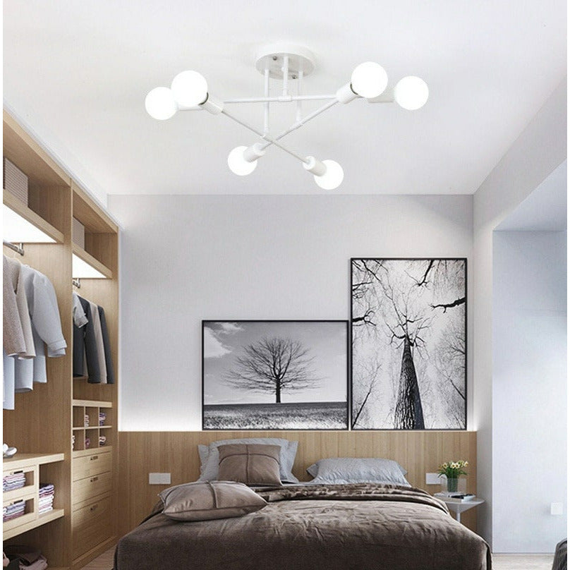 lustre suspension style Sputnik mid-century à 6 bras en métal pour salon ou cuisine