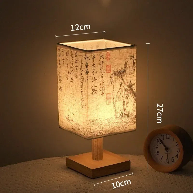 Lampe de Chevet Style Chinois Bois & Tissu — Veilleuse Design Zen | MING™