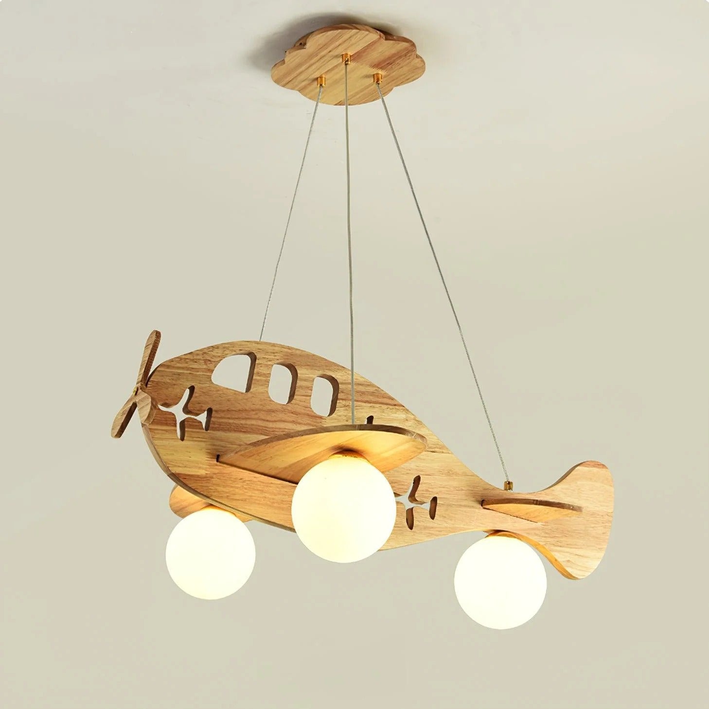 Suspension Avion en Bois et Verre — Plafonnier Design Ludique Chambre Enfant | AVIATEUR™