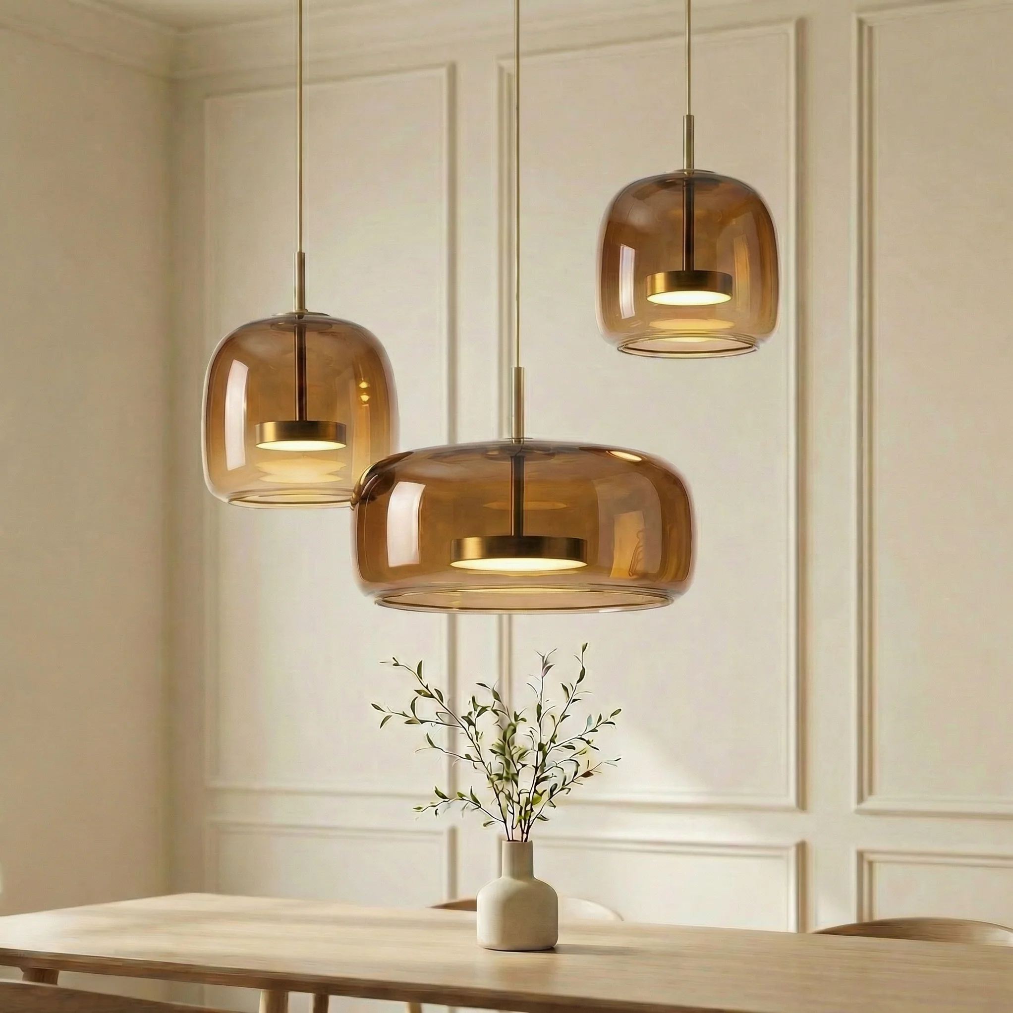 Suspension Luminaire en Verre Ambrée | LED Dimmable Design Contemporain