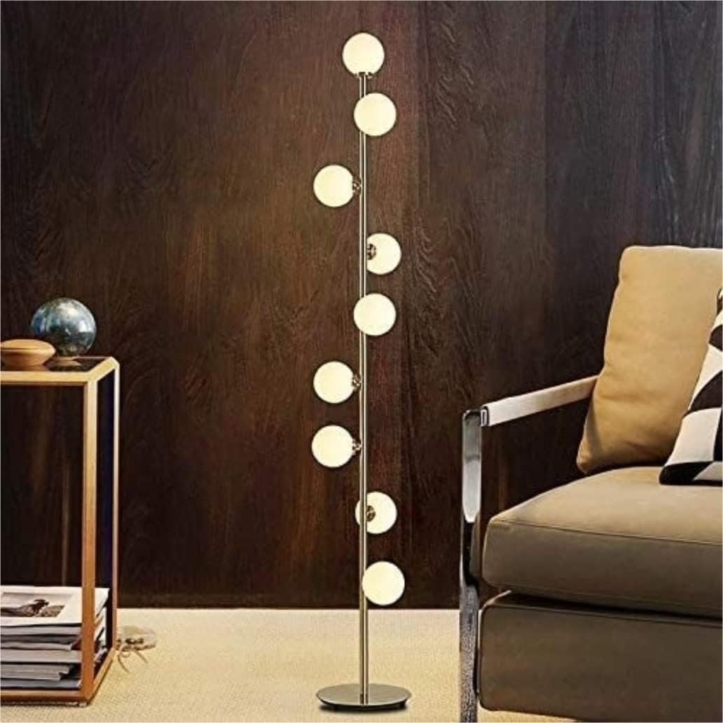 Lampadaire Design Nordique 9 Globes Verre Opale et Métal Doré | Magic Beans™