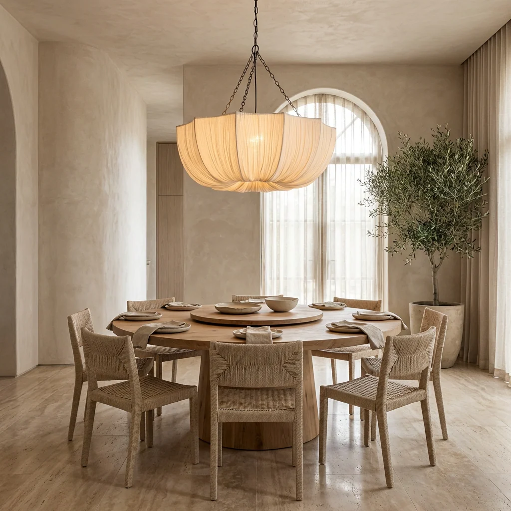 Lustre Suspension Plissée Style Japonais en Tissu et Chaîne de Fer - Luminaire Rétro E27