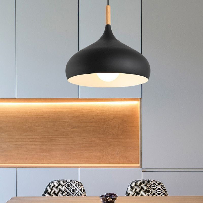 Suspension Champignon Style Scandinave en Métal et Bois - Luminaire Design E27