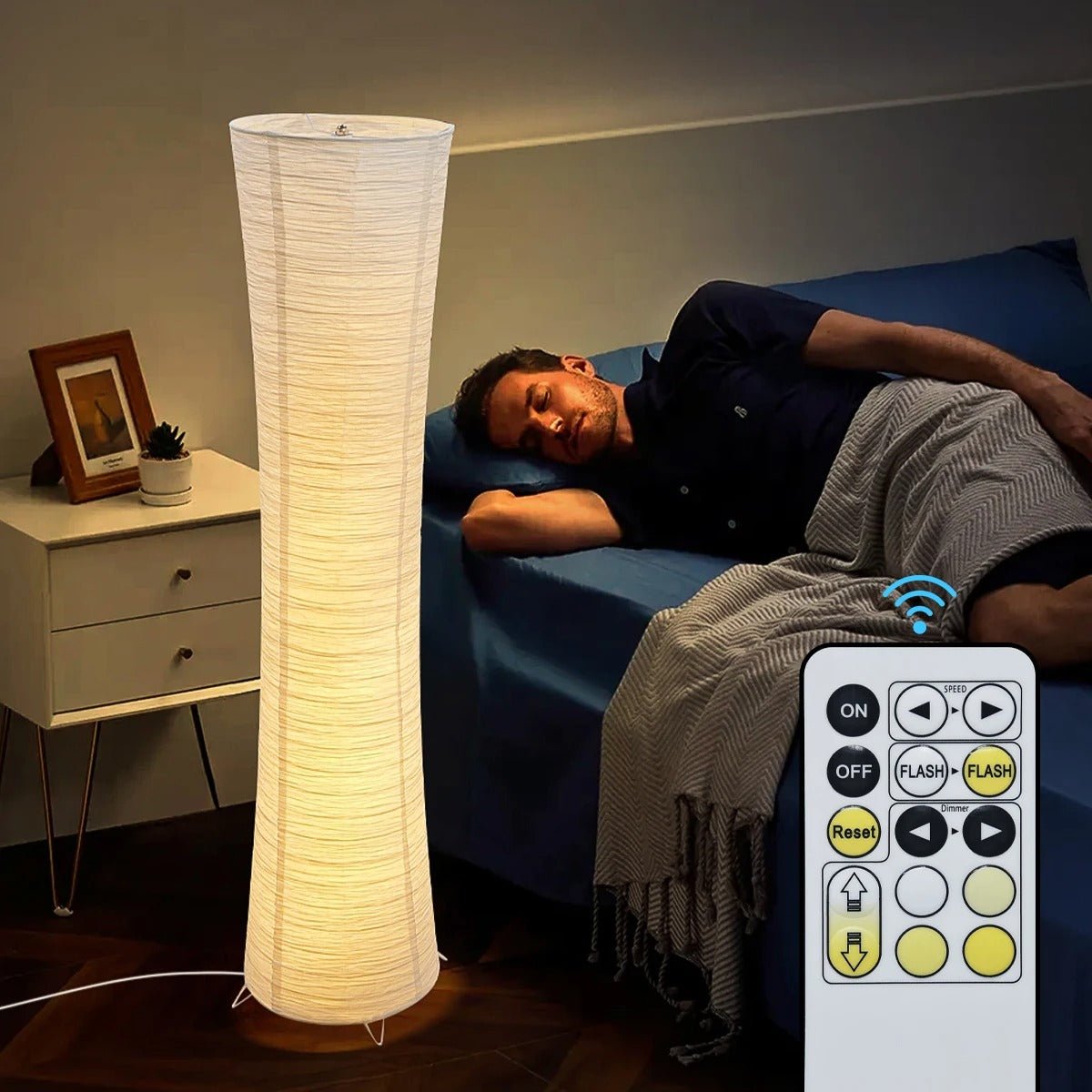 Lampadaire d'Angle en Papier de Riz LED Tricolore avec Télécommande — Design Cylindrique Zen | TORO™ - Lampes Design