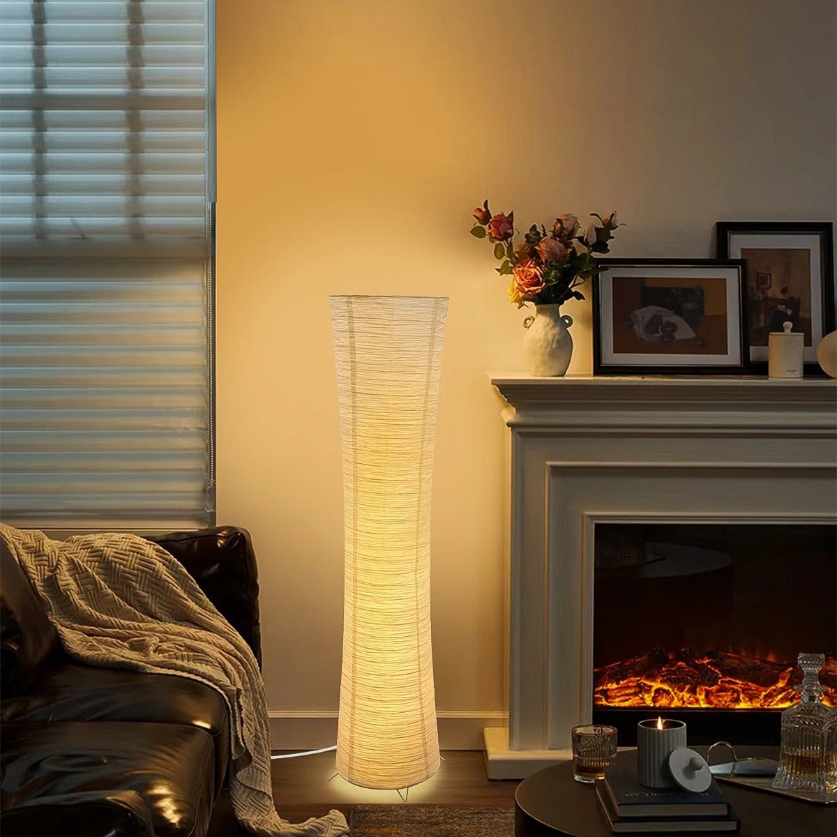 Lampadaire d'Angle en Papier de Riz LED Tricolore avec Télécommande — Design Cylindrique Zen | TORO™ - Lampes Design