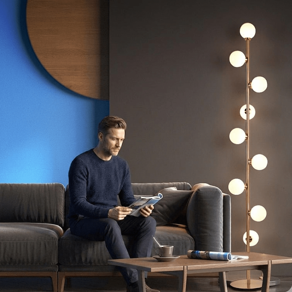 Lampadaire Design Nordique 9 Globes en Verre Opale et Métal Doré pour Salon | Magic Beans™ - Lampes Design