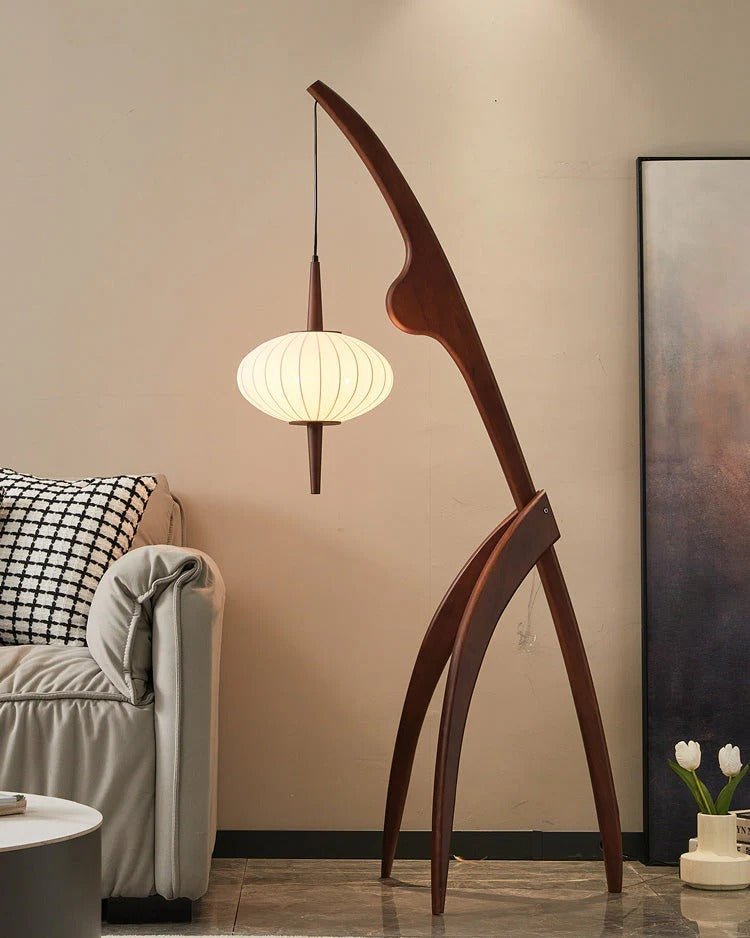 Lampadaire Design Organique en Bois et Lin avec Abat-Jour Naturel pour Salon | Neron™ - Lampes Design