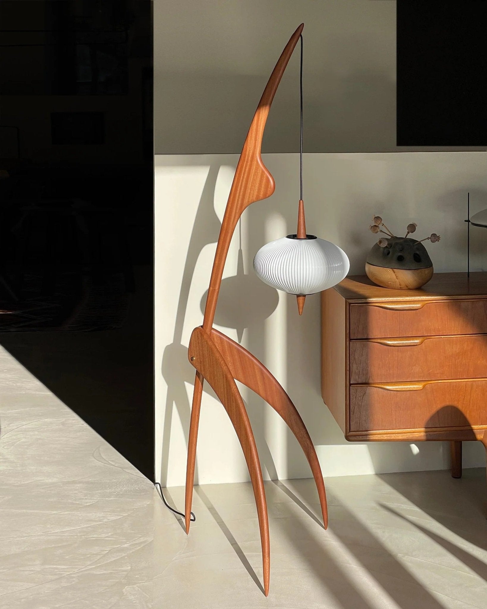 Lampadaire Design Organique en Bois et Lin | Neron - Lampes Design