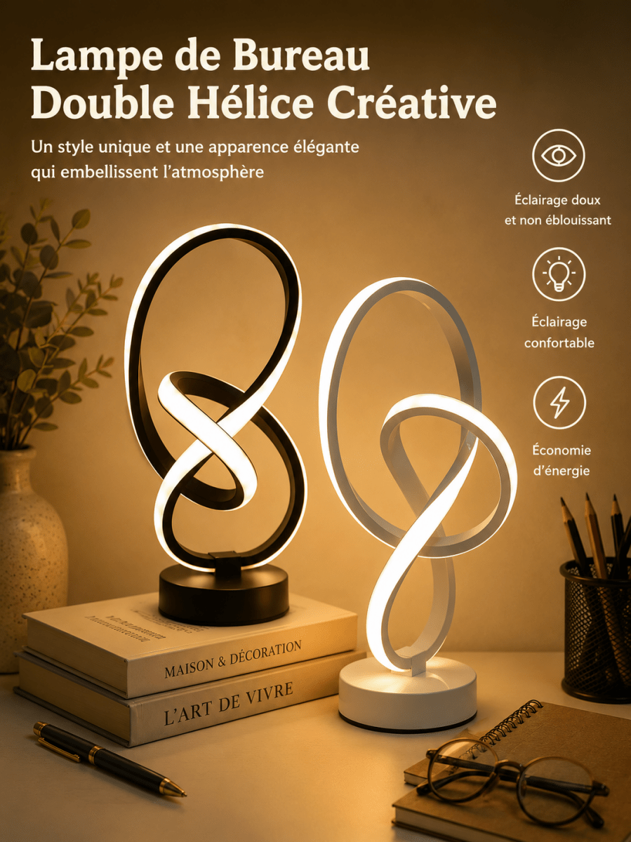Lampe de Bureau Double Hélice LED — Design Créatif Tricolore Tactile | HÉLICE™ - Lampes Design