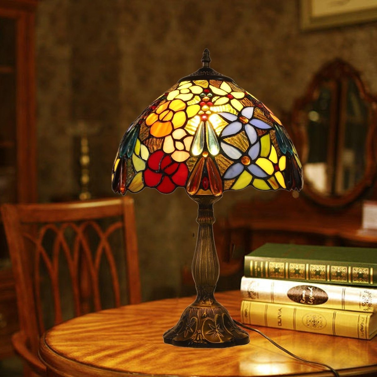 Lampe Tiffany Vitrail Floral — Design Art Nouveau Authentique pour Salon ou Bureau | FLORA™ - Lampes Design