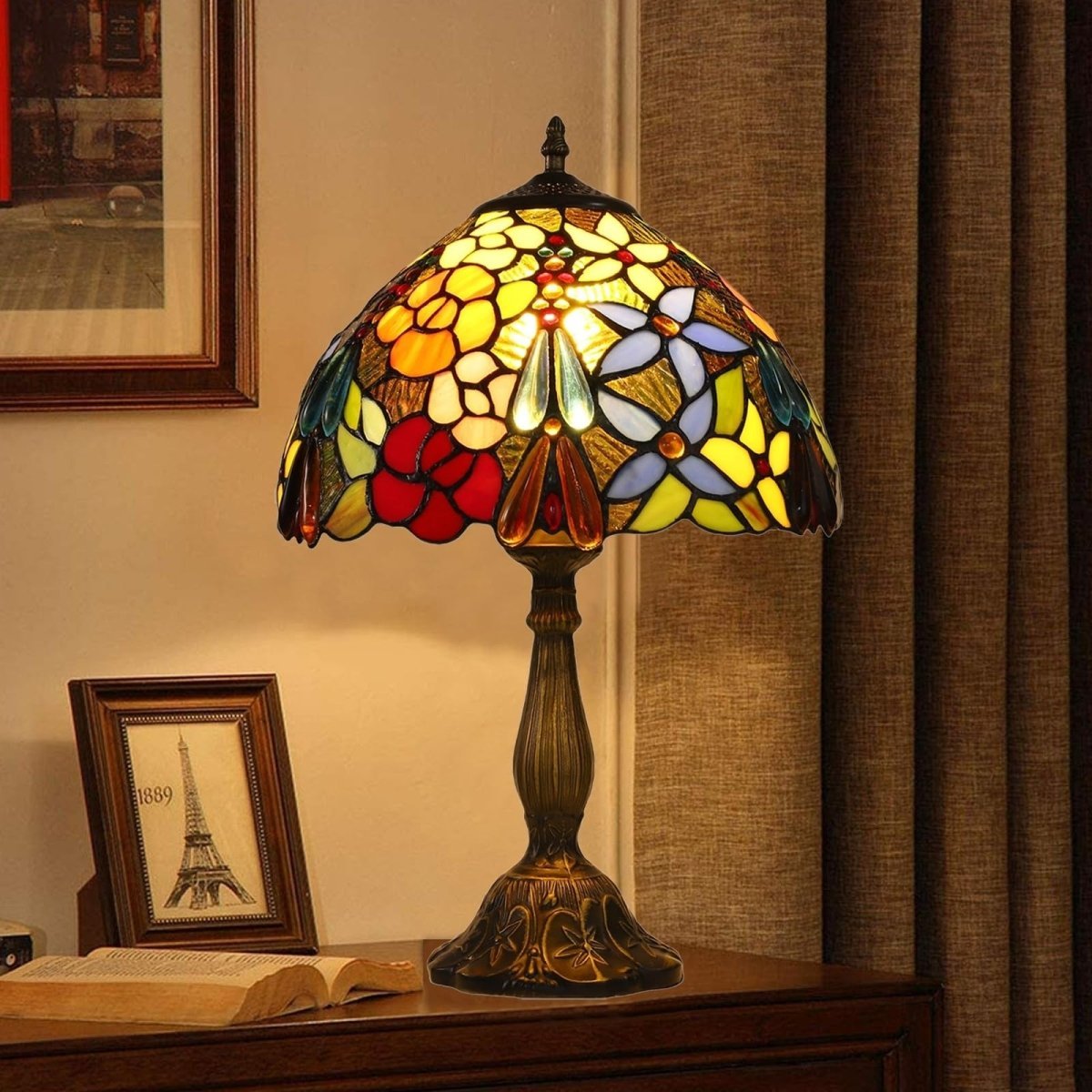 Lampe Tiffany Vitrail Floral — Design Art Nouveau Authentique pour Salon ou Bureau | FLORA™ - Lampes Design