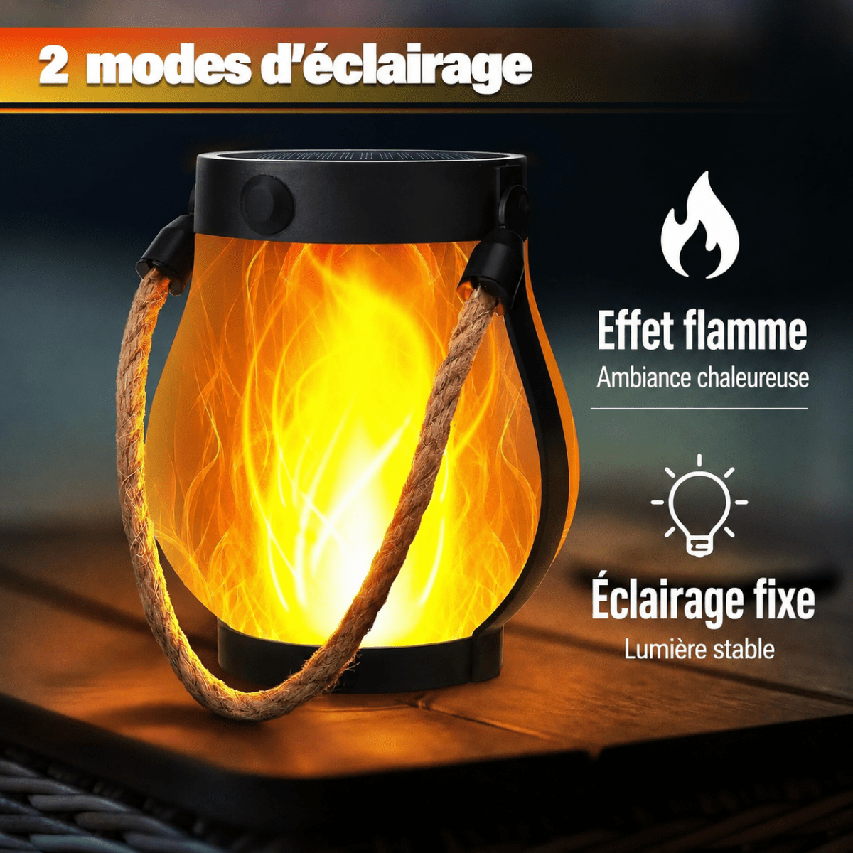Lanterne Solaire à Flamme Vacillante 3D — Rechargeable Type-C, Imperméable | SOLARA™ - Lampes Design