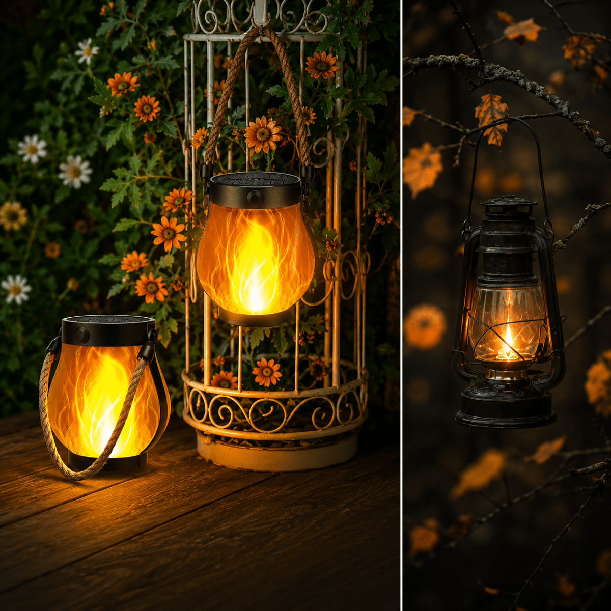 Lanterne Solaire à Flamme Vacillante 3D — Rechargeable Type-C, Imperméable | SOLARA™ - Lampes Design