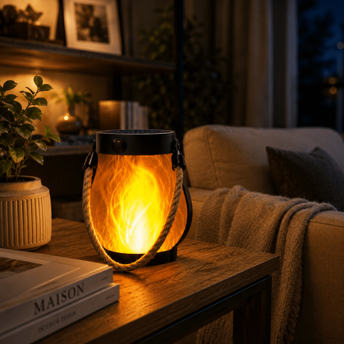 Lanterne Solaire à Flamme Vacillante 3D — Rechargeable Type-C, Imperméable | SOLARA™ - Lampes Design