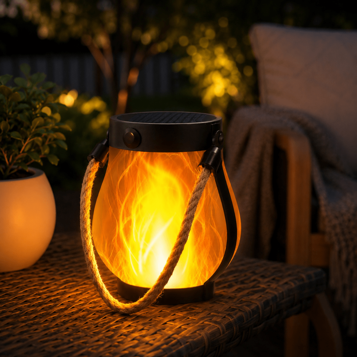 Lanterne Solaire à Flamme Vacillante 3D — Rechargeable Type-C, Imperméable | SOLARA™ - Lampes Design