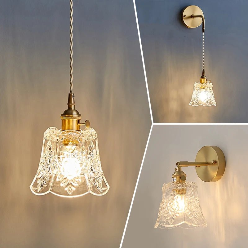 Luminaire Fleur en Verre Texturé et Laiton — Suspension ou Applique | COROLLE™ - Lampes Design