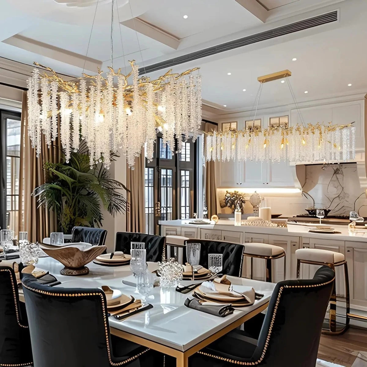 Lustre Cascade en Cristal et Design Doré — Suspension Luxe pour Salon | CASCADE™ - Lampes Design