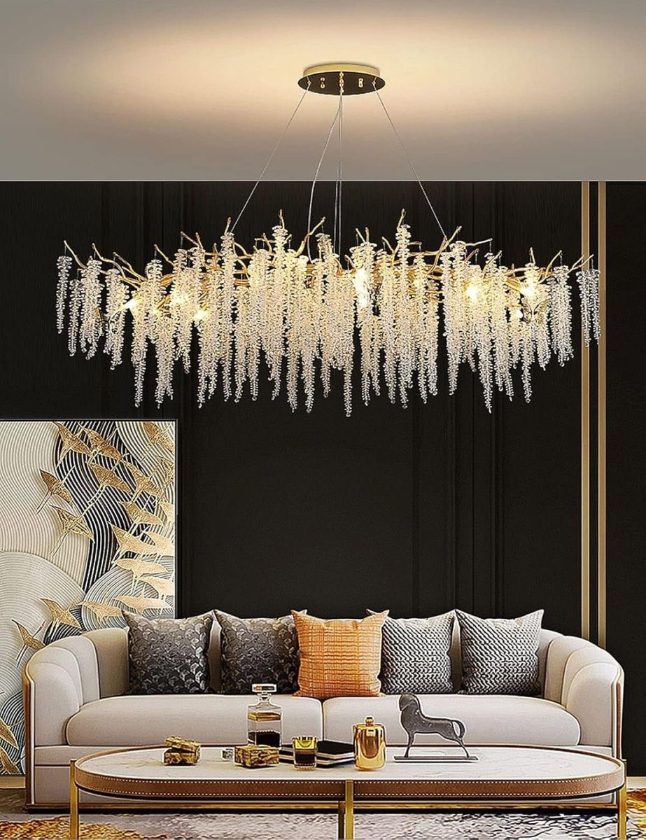 Lustre Cascade en Cristal et Design Doré — Suspension Luxe pour Salon | CASCADE™ - Lampes Design