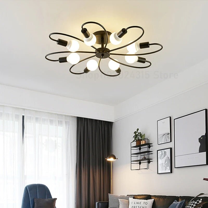 Lustre Industriel Rétro en Fer Forgé — 3, 6 ou 8 Têtes E27 | ATOME™ - Lampes Design