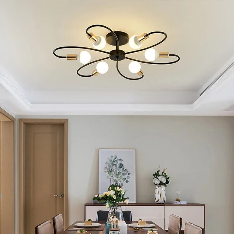 Lustre Industriel Rétro en Fer Forgé — 3, 6 ou 8 Têtes E27 | ATOME™ - Lampes Design