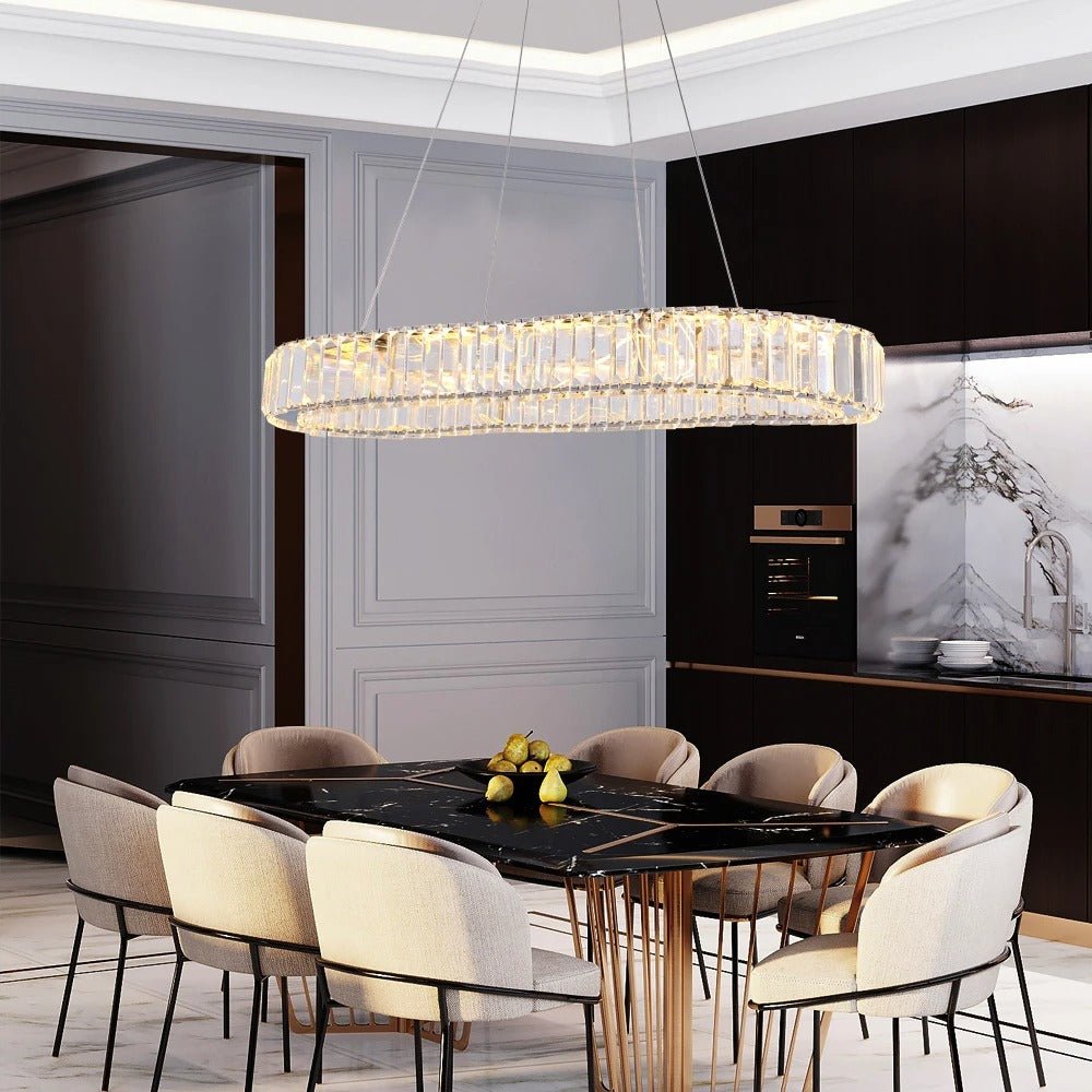 Lustre Ovale en Cristal K9 Dimmable — Télécommande Incluse, Design Luxe | ELLIPSE™ - Lampes Design