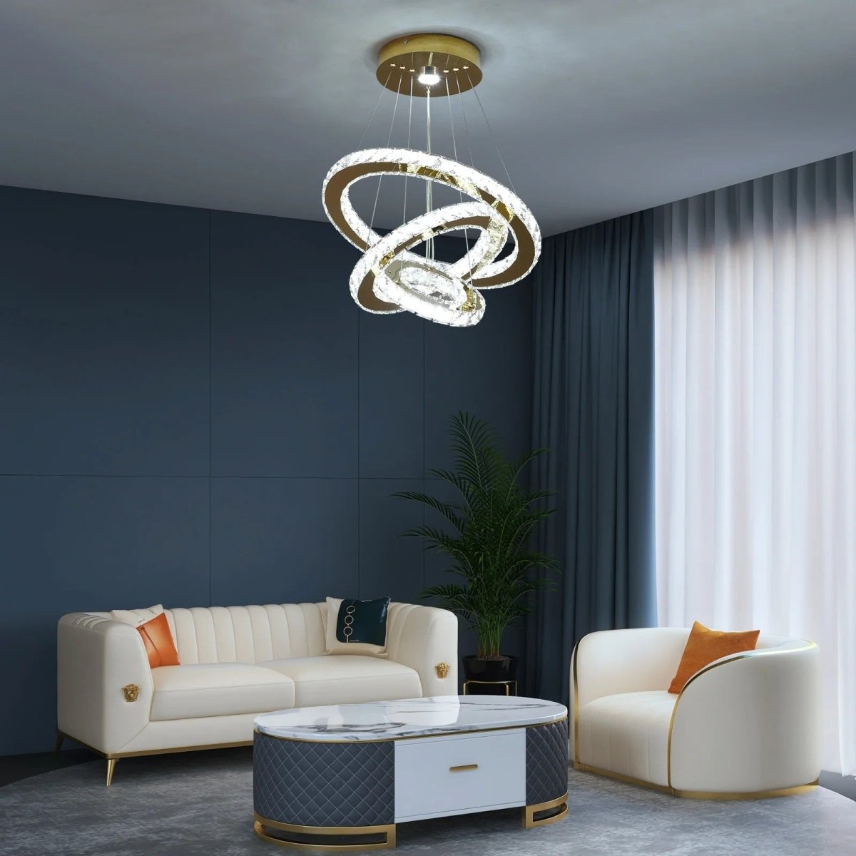 Lustre Suspendu Cascade en Cristal Chrome & Or — LED Dimmable Télécommande | CASCADA™ - Lampes Design