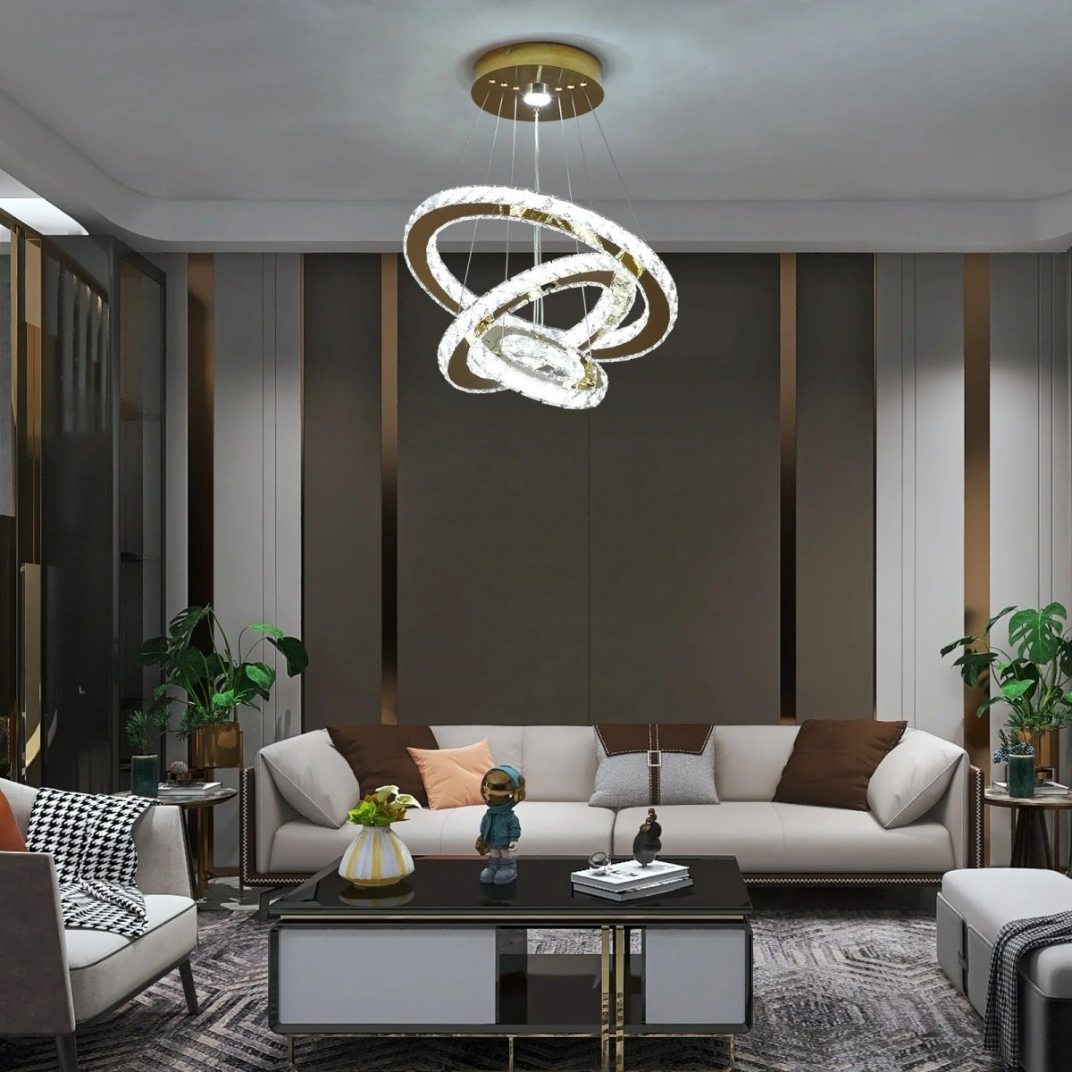 Lustre Suspendu Cascade en Cristal Chrome & Or — LED Dimmable Télécommande | CASCADA™ - Lampes Design