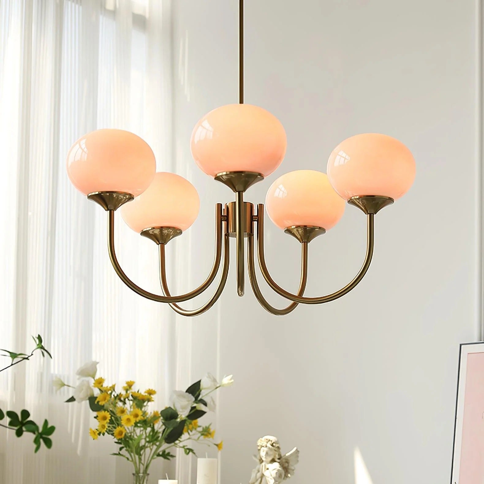 Lustre Suspension Design Globes en Verre et Laiton | Blossom - Lampes Design
