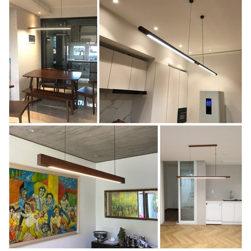 Lustre Suspension Linéaire en Bois Design Minimaliste LED | Linear - Lampes Design