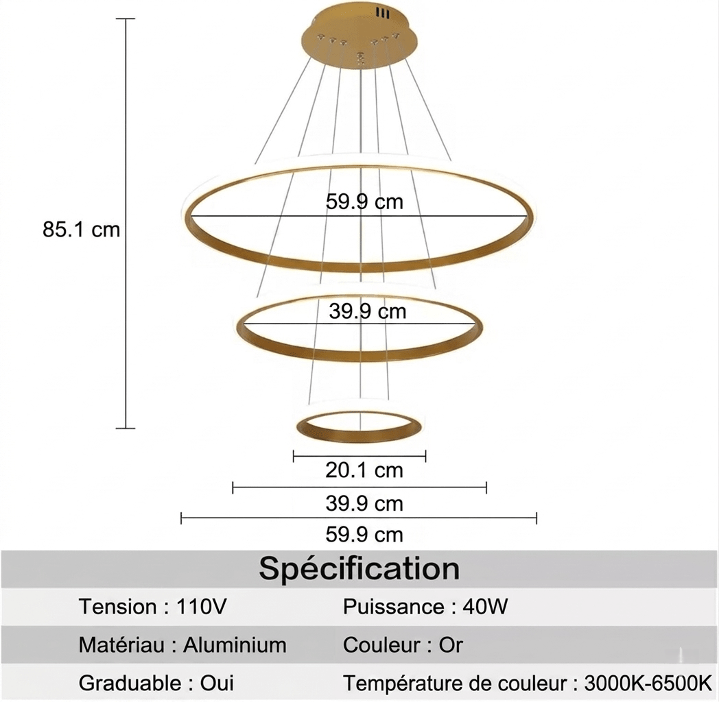 Lustre Suspension Triple Anneau LED Dimmable — Design Moderne et Sculptural | ORBIS™ - Lampes Design