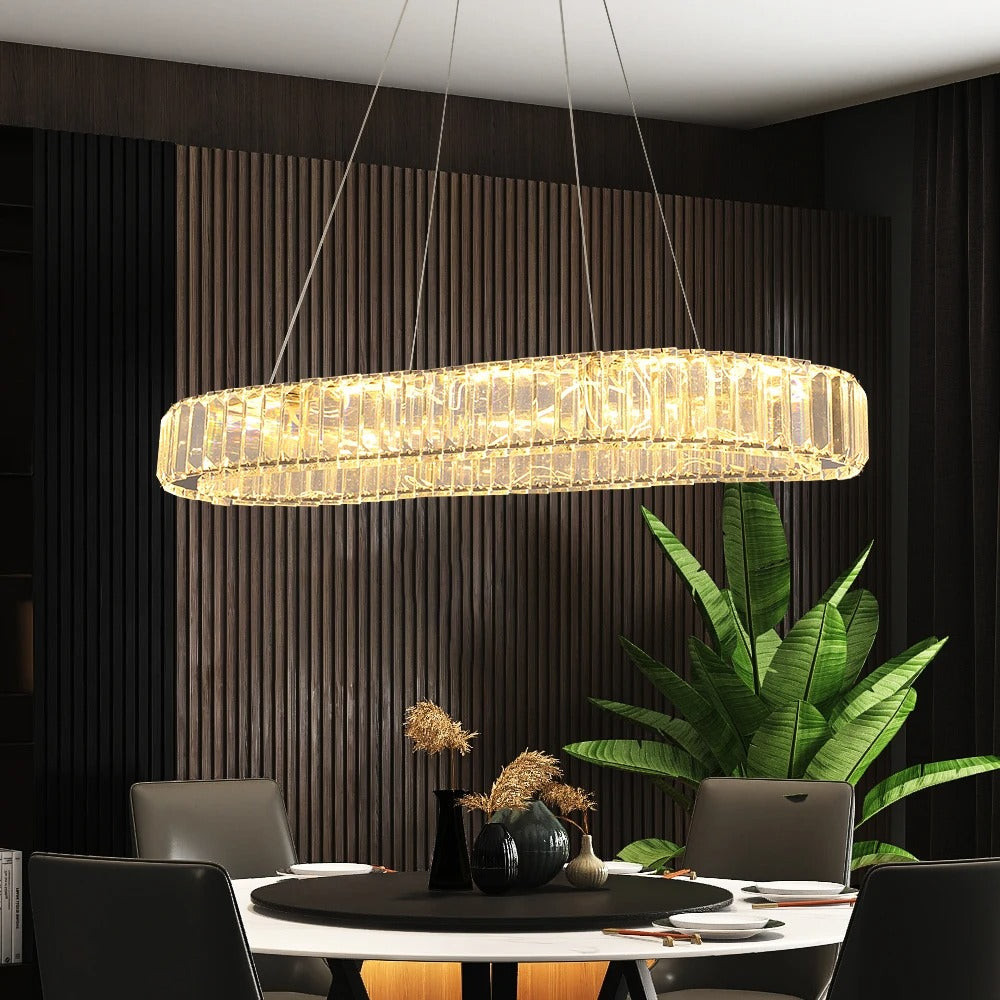 Lustre Ovale en Cristal K9 Dimmable — Télécommande Incluse, Design Luxe | ELLIPSE™