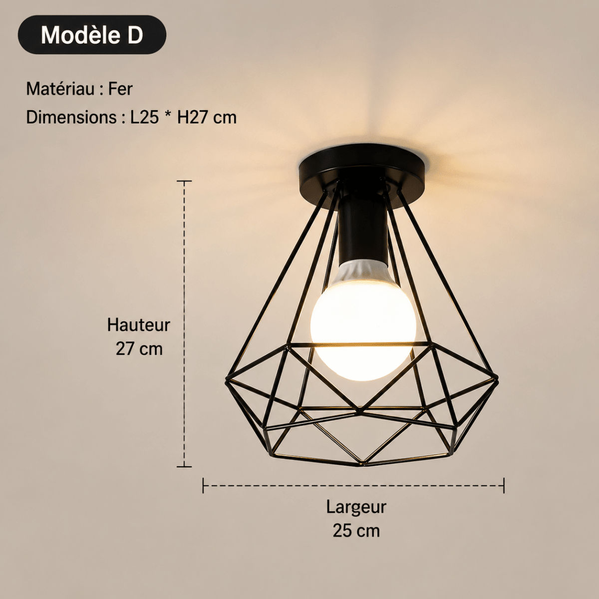 Plafonnier Cage Industriel Vintage en Fer Noir E27 — 5 Styles au Choix | FORGE™ - Lampes Design