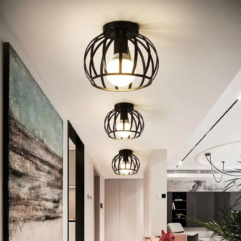 Plafonnier Cage Industriel Vintage en Fer Noir E27 — 5 Styles au Choix | FORGE™ - Lampes Design