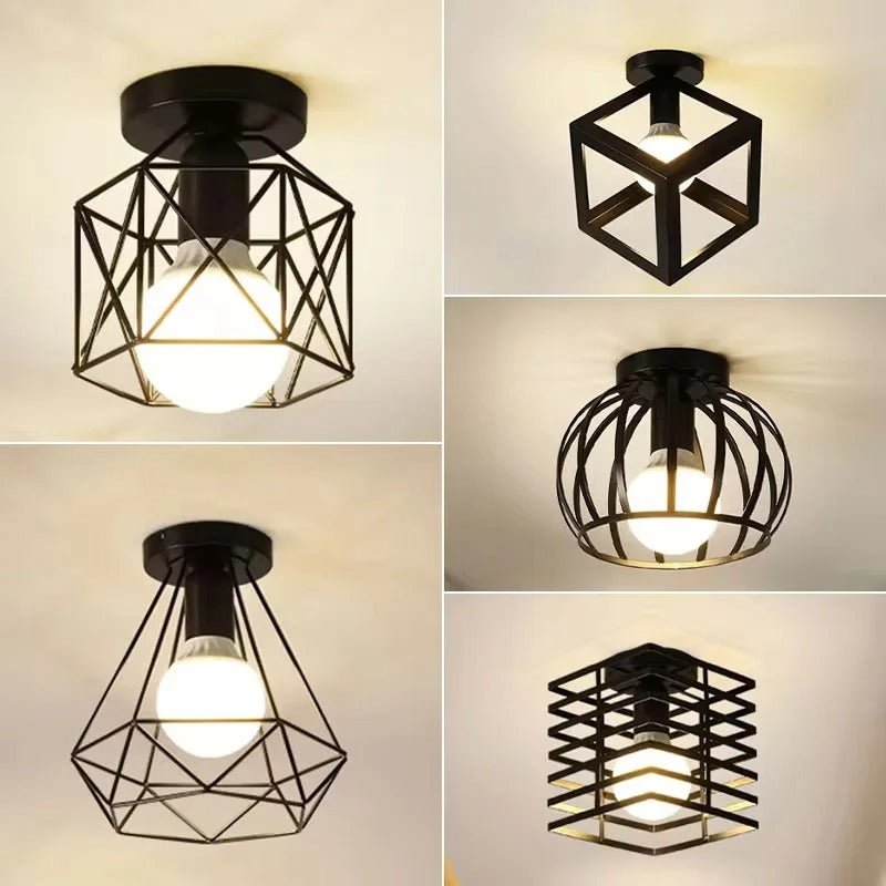 Plafonnier Cage Industriel Vintage en Fer Noir E27 — 5 Styles au Choix | FORGE™ - Lampes Design