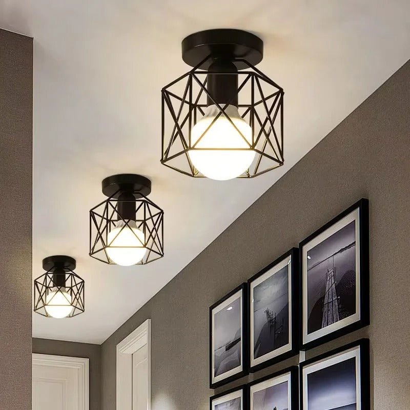 Plafonnier Cage Industriel Vintage en Fer Noir E27 — 5 Styles au Choix | FORGE™ - Lampes Design