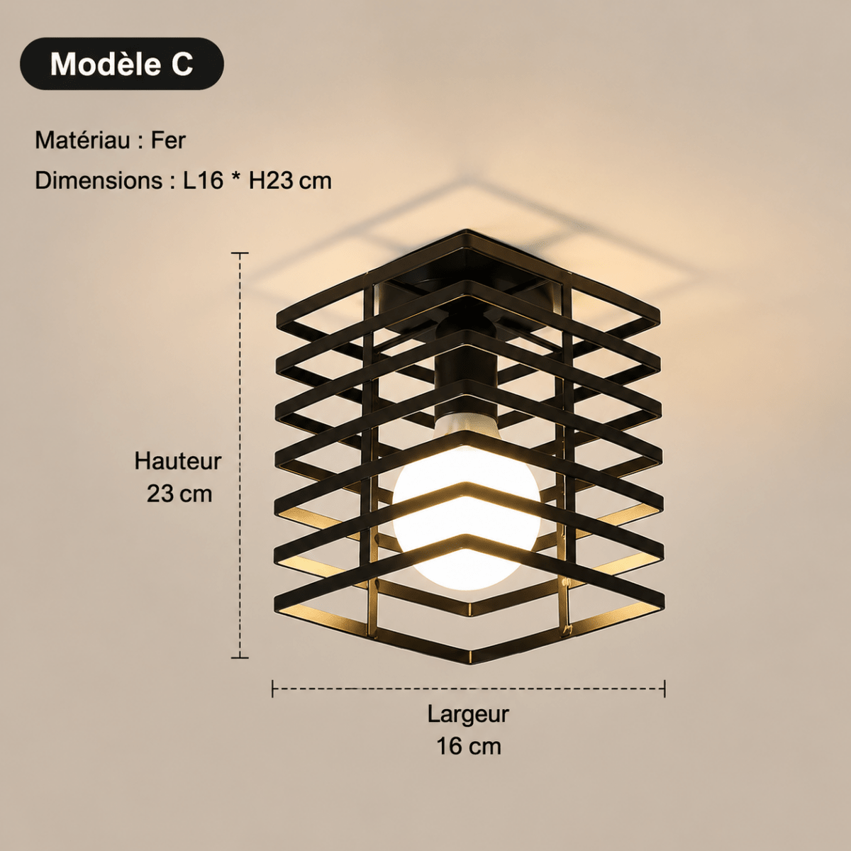 Plafonnier Cage Industriel Vintage en Fer Noir E27 — 5 Styles au Choix | FORGE™ - Lampes Design