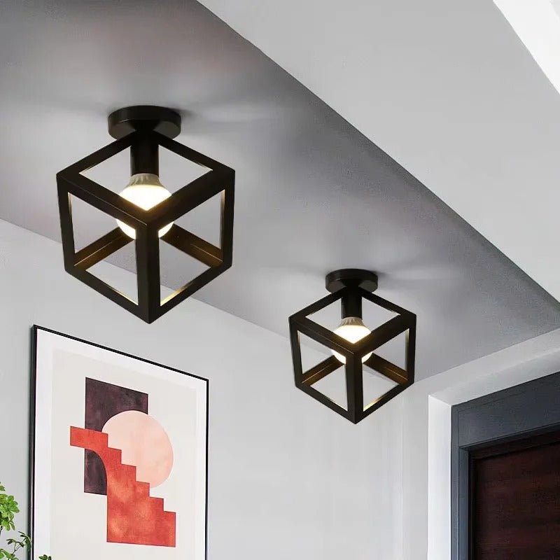 Plafonnier Cage Industriel Vintage en Fer Noir E27 — 5 Styles au Choix | FORGE™ - Lampes Design